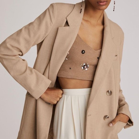 Anthropologie Maeve 8 NWT Double-Breasted Blazer Jacket Coat Beige New - Picture 4 of 11